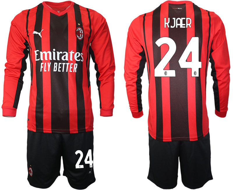Men 2021-2022 Club Ac Milan home red Long Sleeve #24 Soccer Jersey